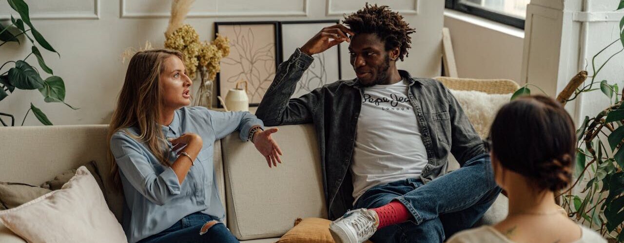 A Woman Talking at a Couple's Therapy Session